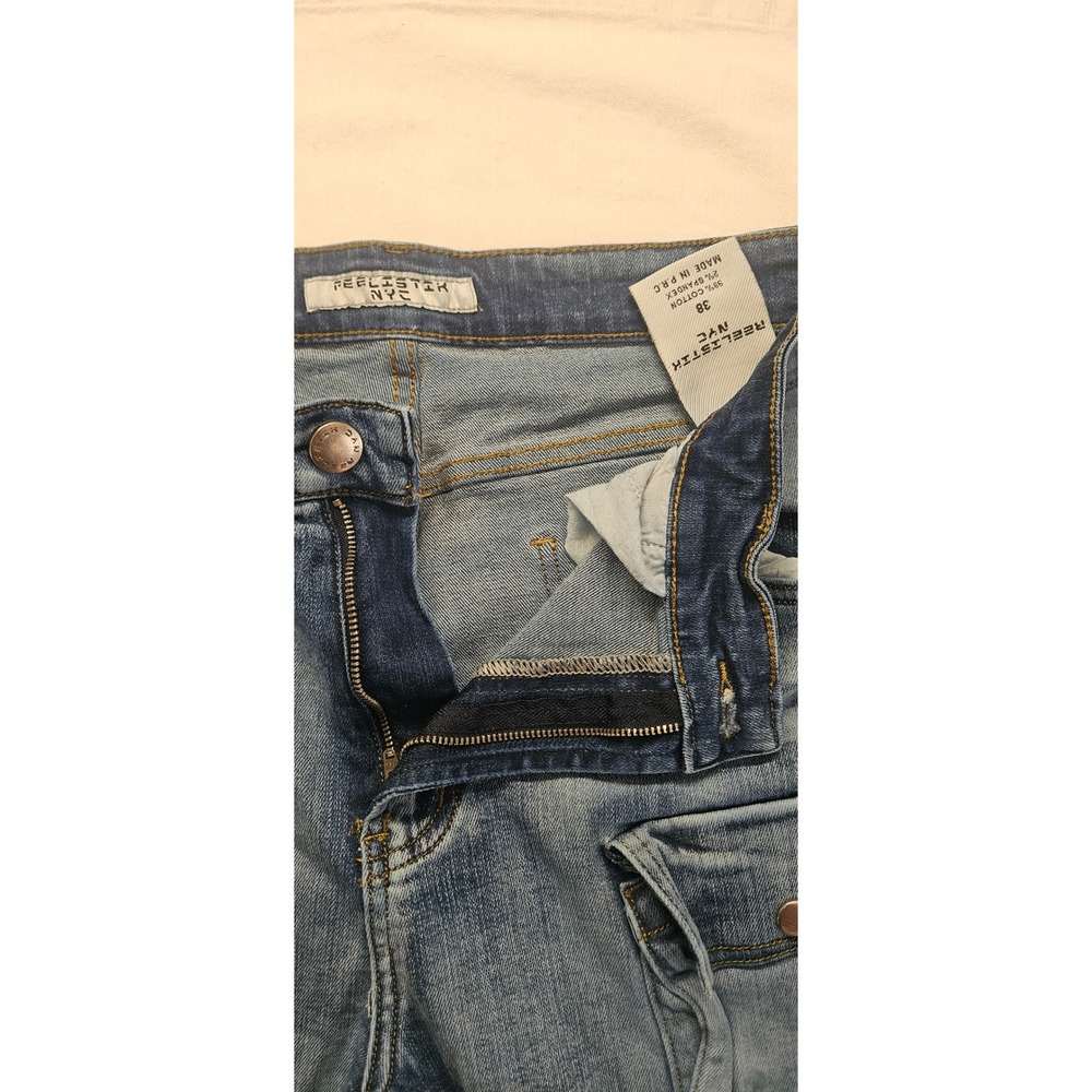 Reelistik NYC Mens Size 38 Cargo Distressed Slim Fit Jeans Medium Wash Denim